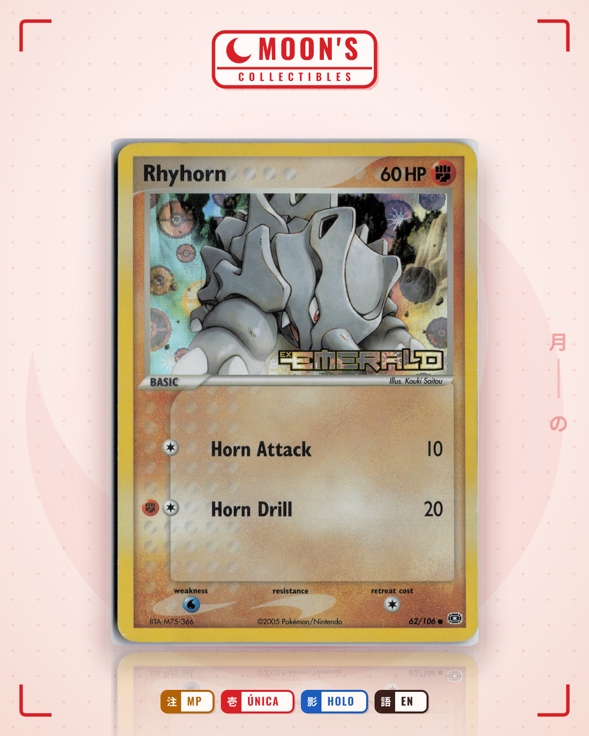 Carta Pokémon Rhyhorn · Emerald #62/106 (MP) — pieza única en Moon's Collectibles México