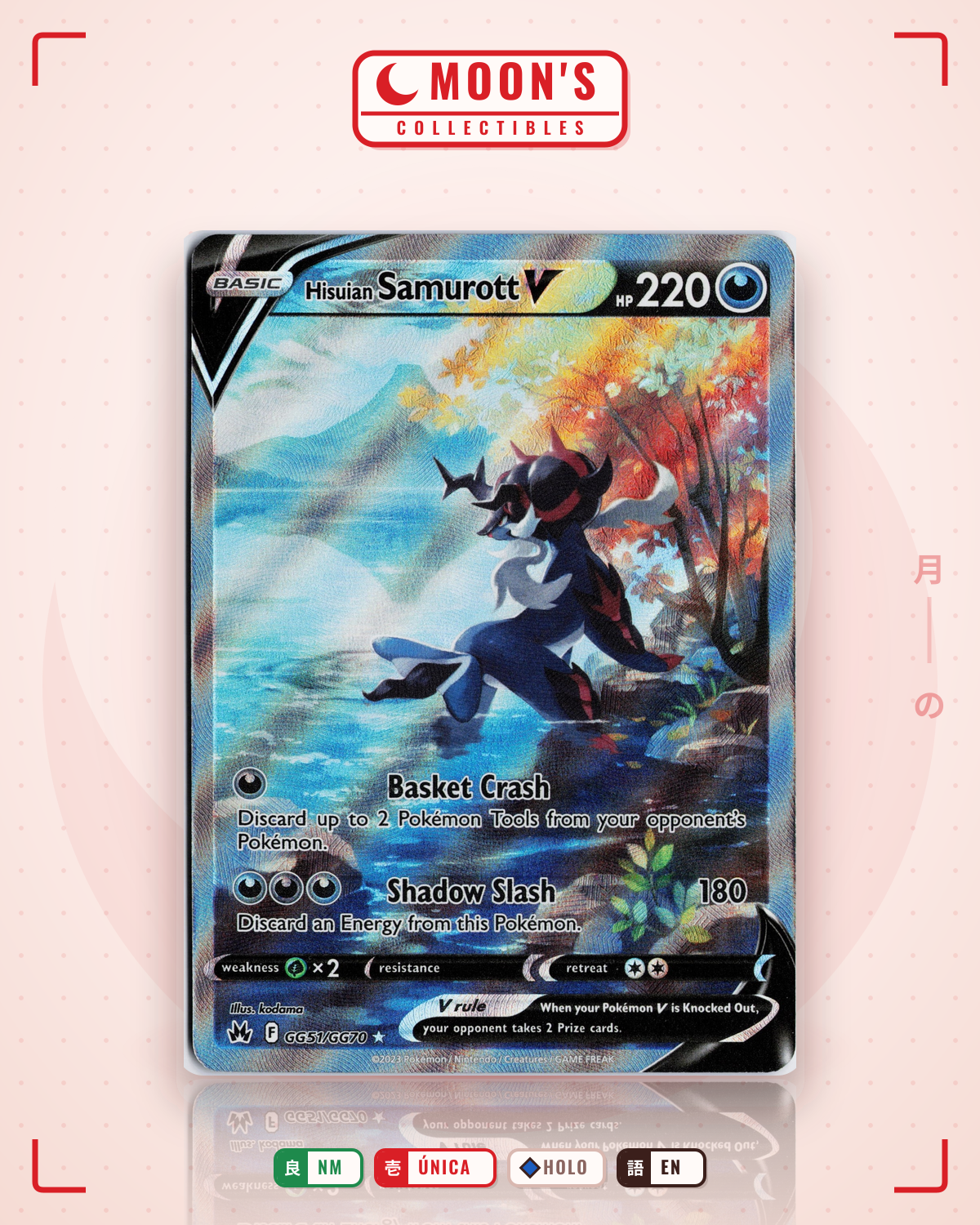 Carta Pokémon Hisuian Samurott V · Crown Zenith Galarian Gallery #GG51/GG70 (NM) — pieza única en Moon's Collectibles México