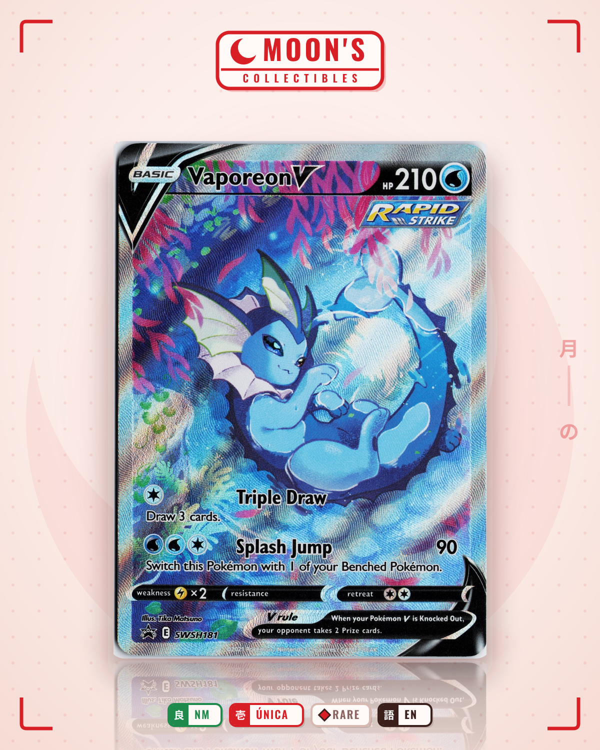 Carta Pokémon Vaporeon V · SWSH Black Star Promos #SWSH181 (NM) — pieza única en Moon's Collectibles México