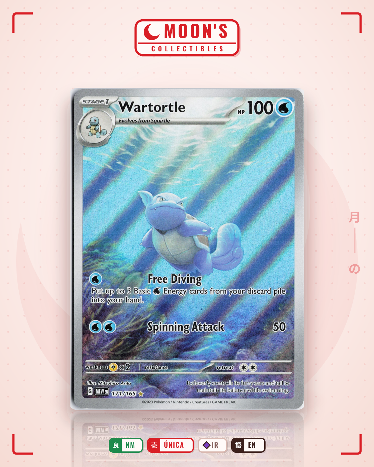 Carta Pokémon Wartortle · 151 #171/165 (NM) — pieza única en Moon's Collectibles México