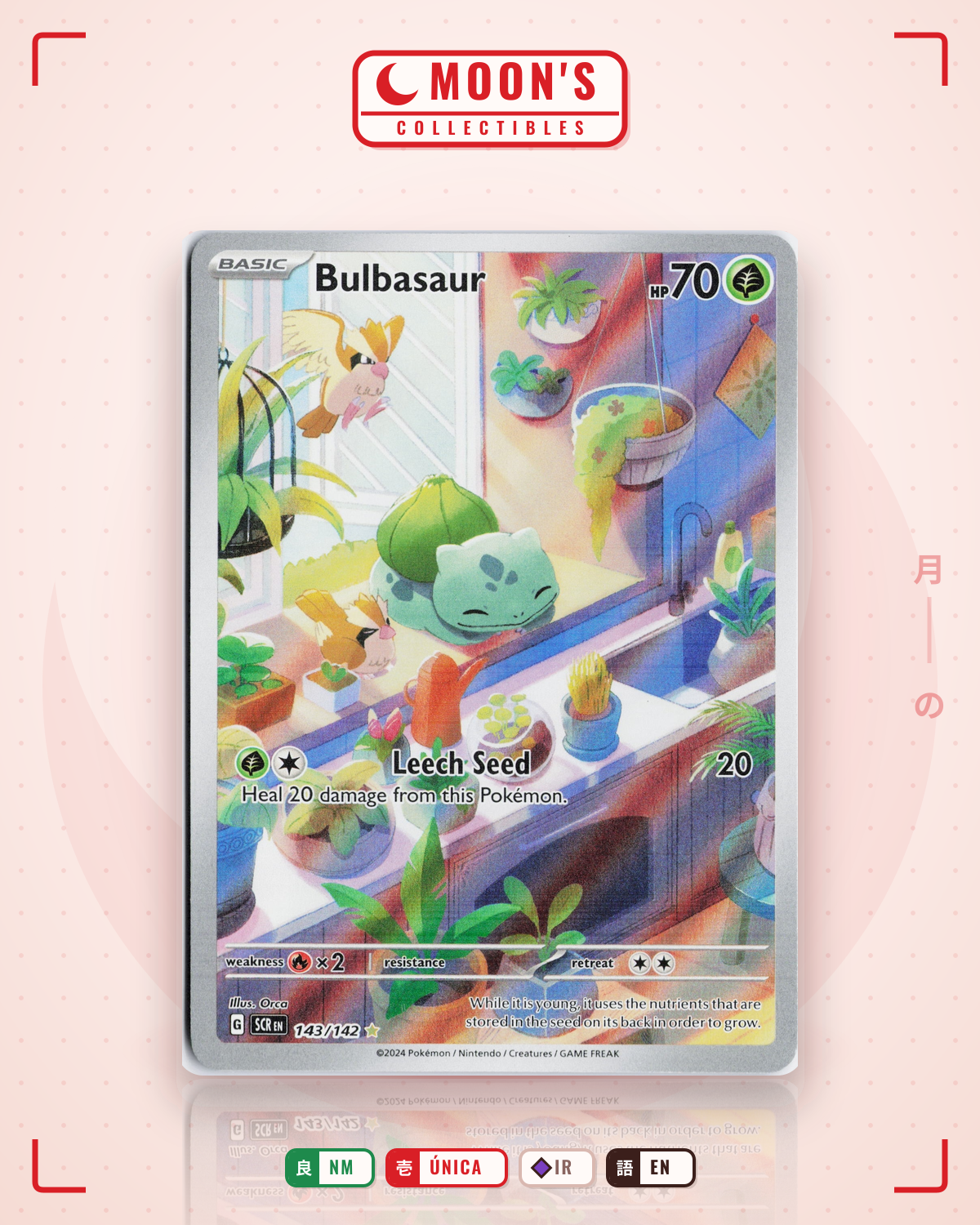Carta Pokémon Bulbasaur · Stellar Crown #143/142 (NM) — pieza única en Moon's Collectibles México
