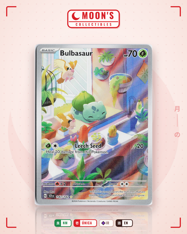 Carta Pokémon Bulbasaur · Stellar Crown #143/142 (NM) — pieza única en Moon's Collectibles México