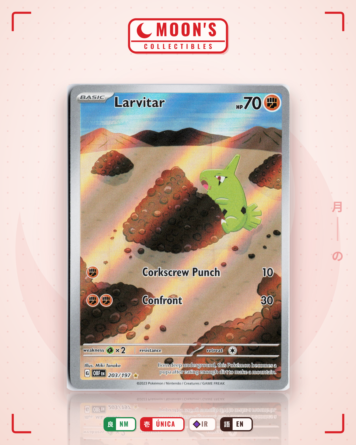 Carta Pokémon Larvitar · Obsidian Flames #203/197 (NM) — pieza única en Moon's Collectibles México