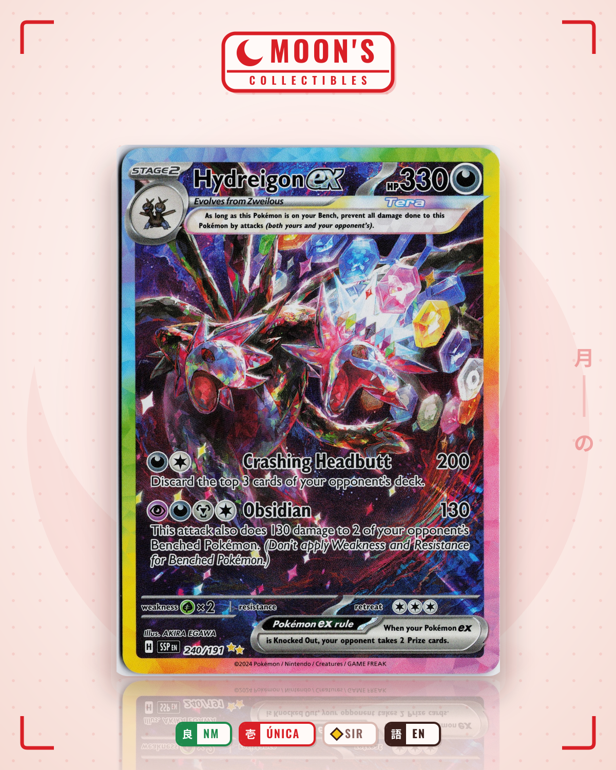 Carta Pokémon Hydreigon ex · Surging Sparks #240/191 (NM) — pieza única en Moon's Collectibles México