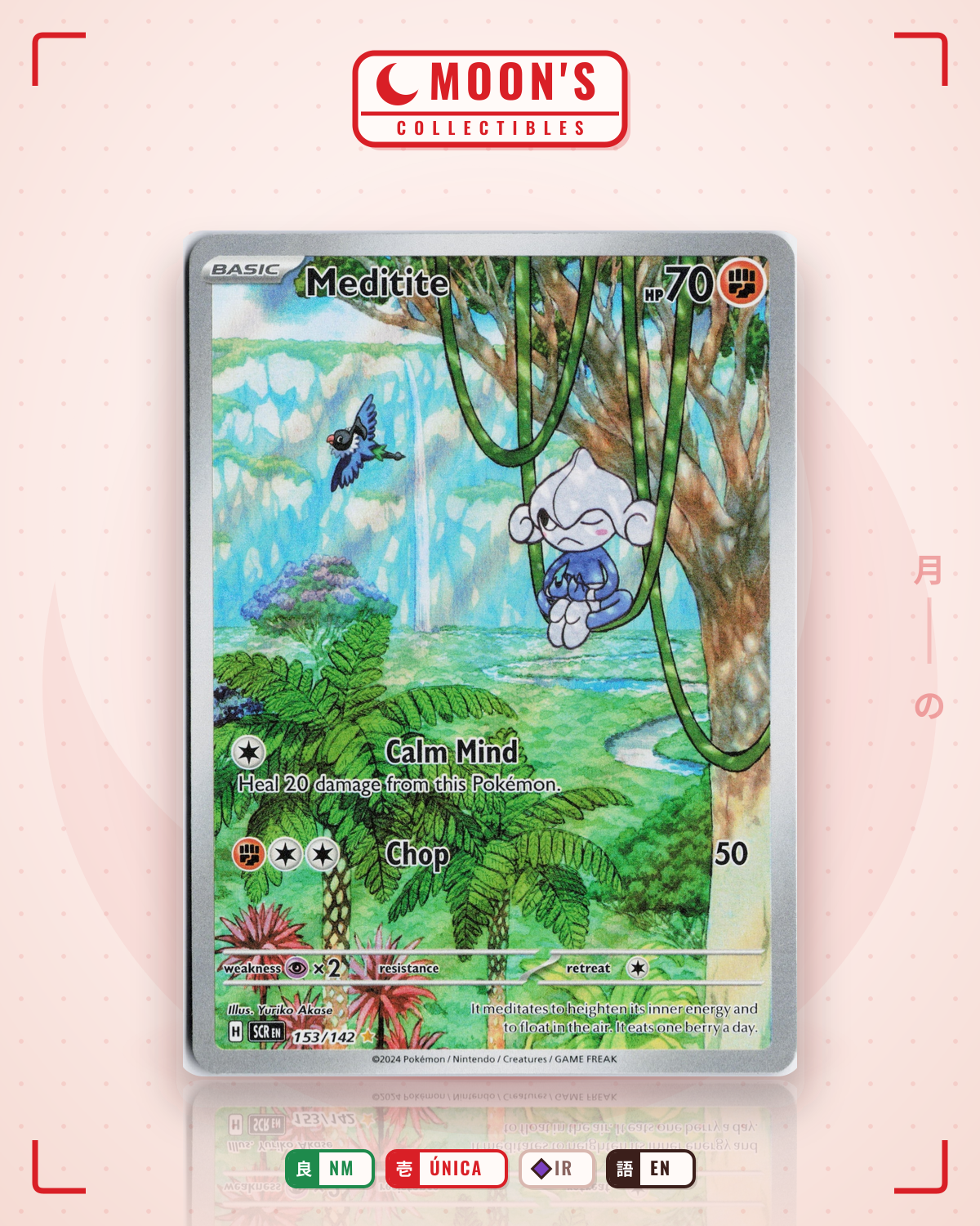 Carta Pokémon Meditite · Stellar Crown #153/142 (NM) — pieza única en Moon's Collectibles México