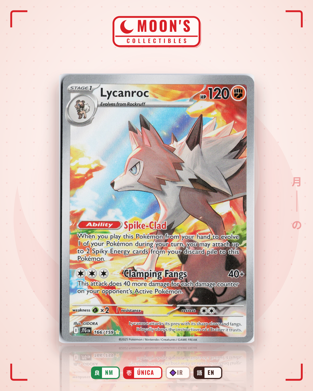 Carta Pokémon Lycanroc · Journey Together #166/159 (NM) — pieza única en Moon's Collectibles México