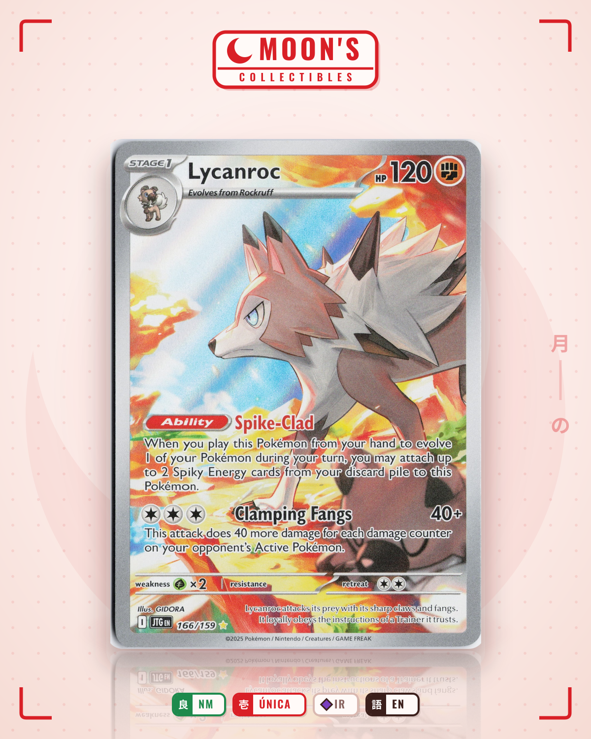 Carta Pokémon Lycanroc · Journey Together #166/159 (NM) — pieza única en Moon's Collectibles México