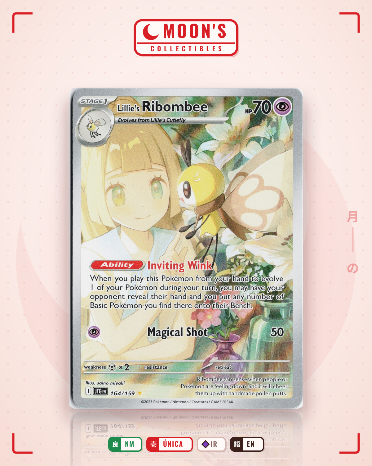 Carta Pokémon Lillie's Ribombee · Journey Together #164/159 (NM) — pieza única en Moon's Collectibles México