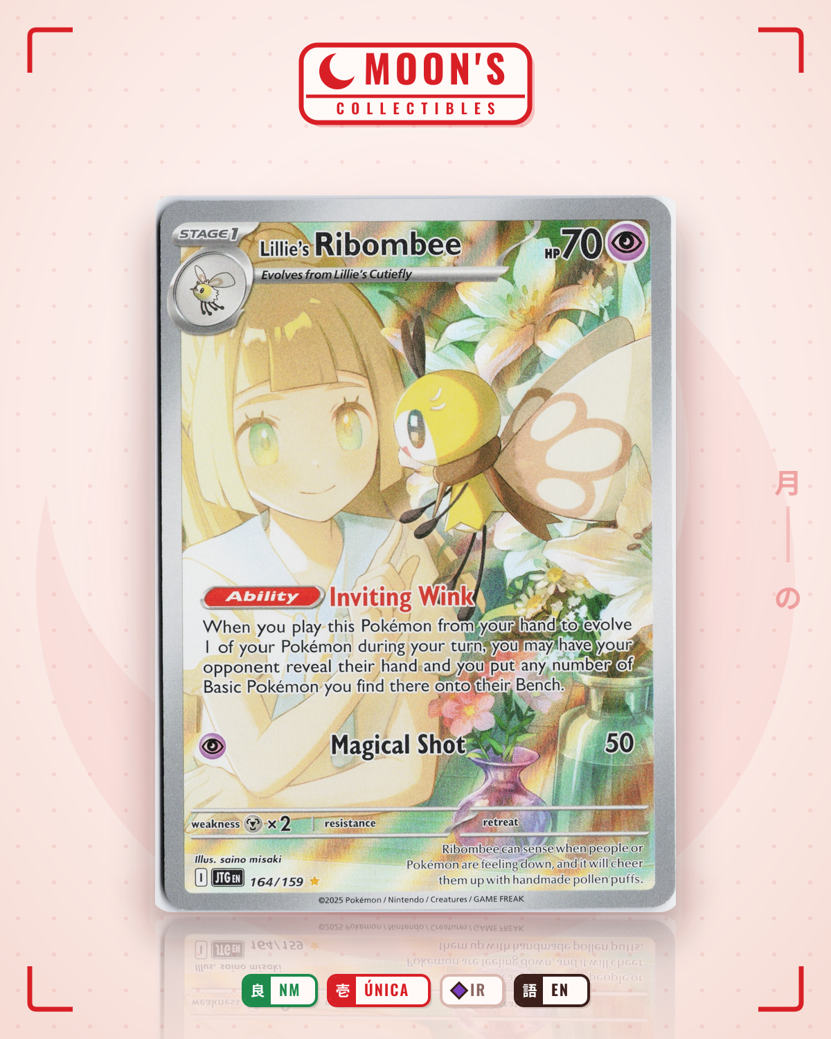 Carta Pokémon Lillie's Ribombee · Journey Together #164/159 (NM) — pieza única en Moon's Collectibles México