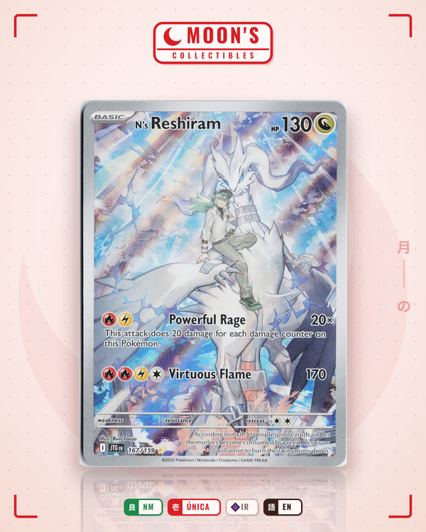 Carta Pokémon N's Reshiram · Journey Together #167/159 (NM) — pieza única en Moon's Collectibles México