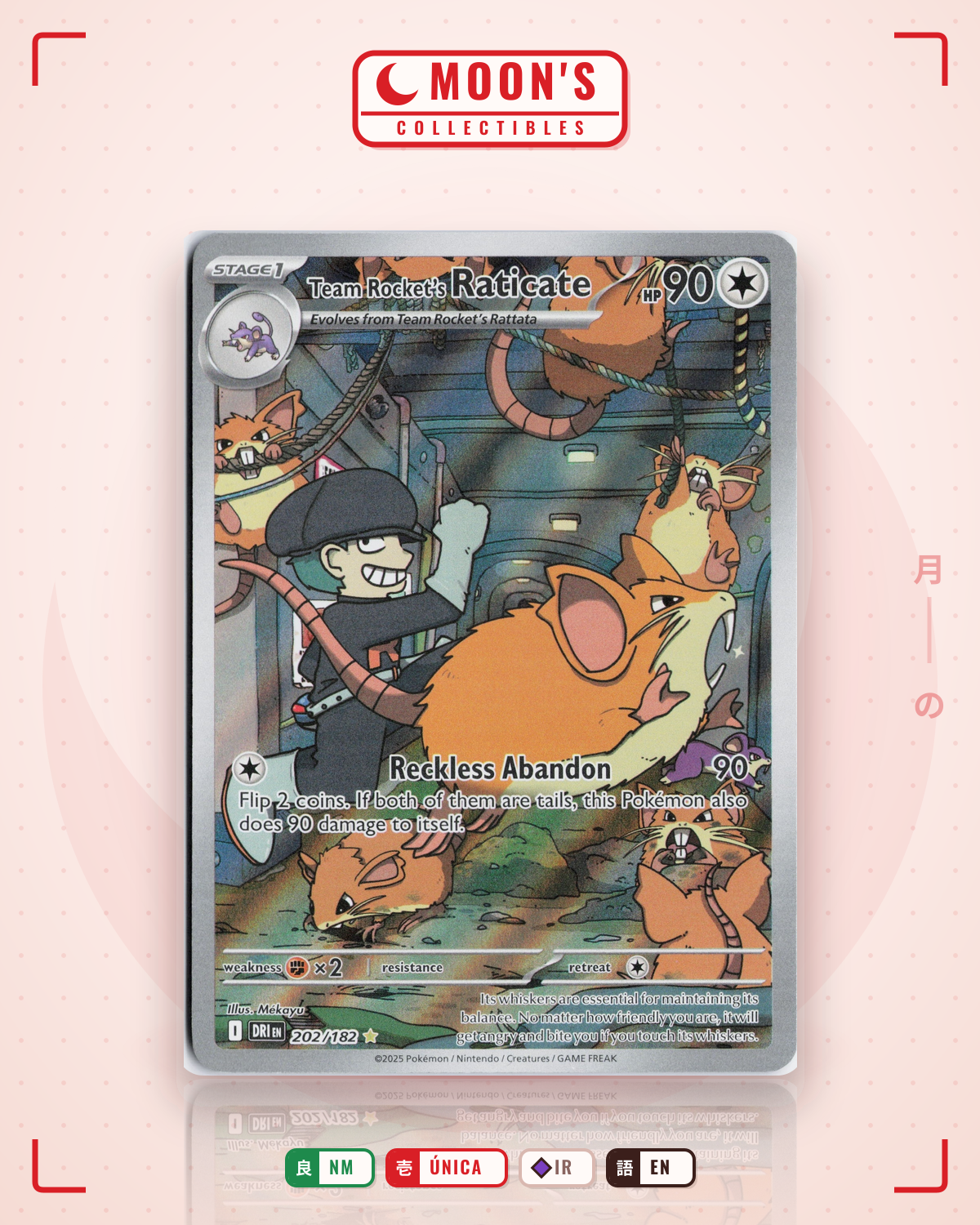 Carta Pokémon Team Rocket's Raticate · Destined Rivals #202/182 (NM) — pieza única en Moon's Collectibles México