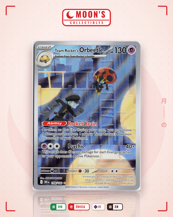 Carta Pokémon Team Rocket's Orbeetle · Destined Rivals #198/182 (NM) — pieza única en Moon's Collectibles México