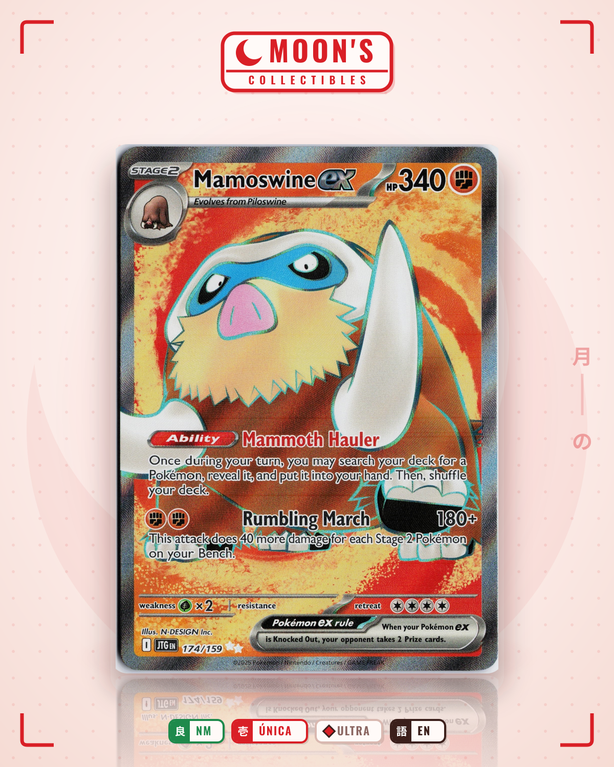 Carta Pokémon Mamoswine ex · Journey Together #174/159 (NM) — pieza única en Moon's Collectibles México