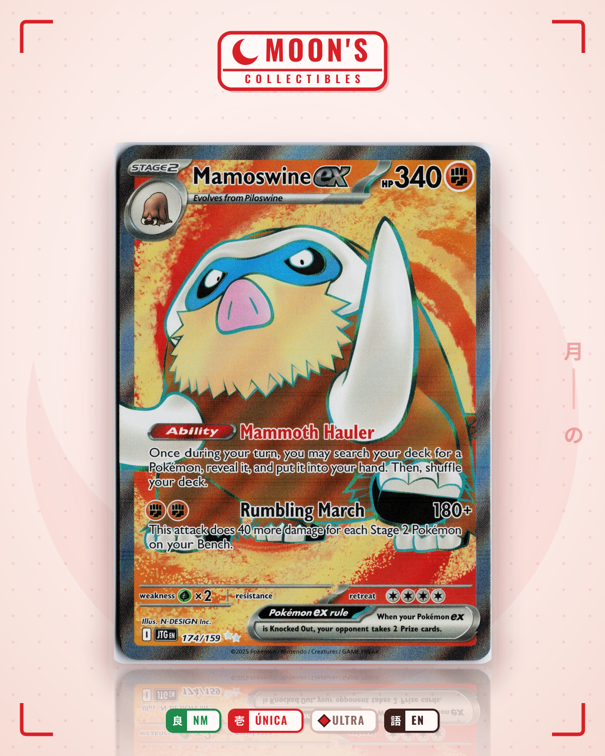 Carta Pokémon Mamoswine ex · Journey Together #174/159 (NM) — pieza única en Moon's Collectibles México