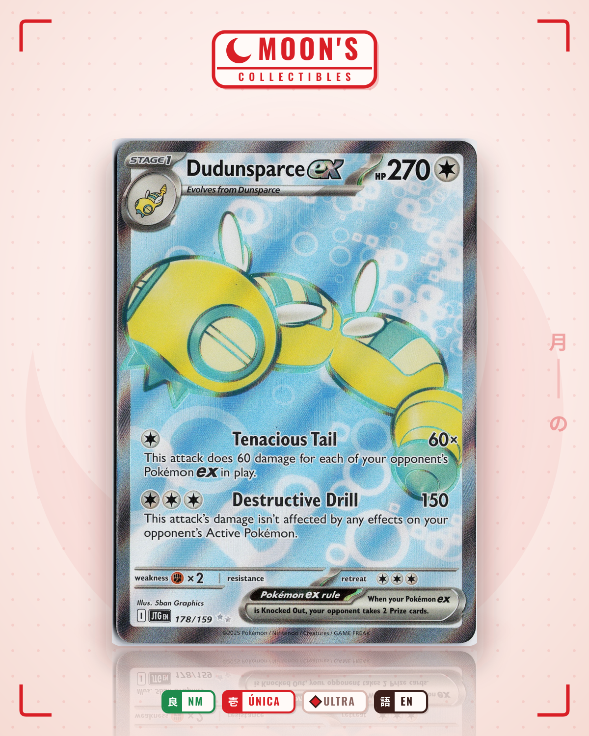 Carta Pokémon Dudunsparce ex · Journey Together #178/159 (NM) — pieza única en Moon's Collectibles México