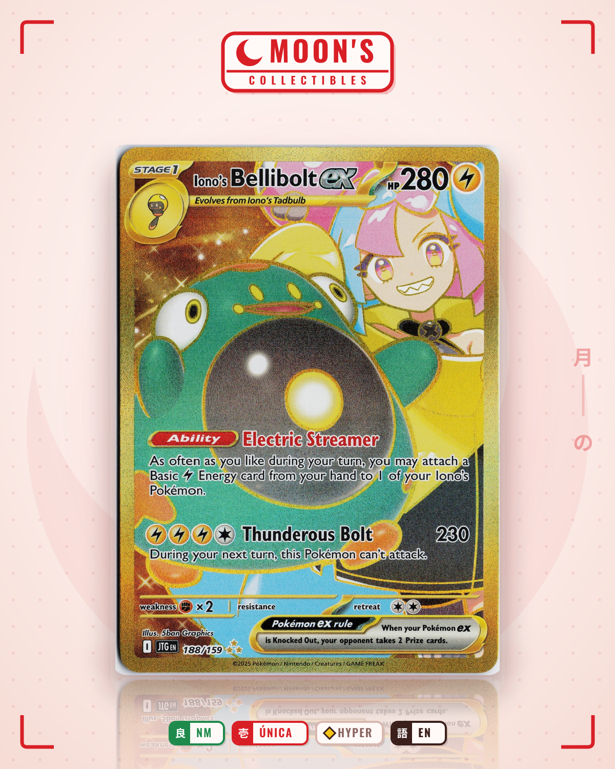 Carta Pokémon Iono's Bellibolt ex · Journey Together #188/159 (NM) — pieza única en Moon's Collectibles México
