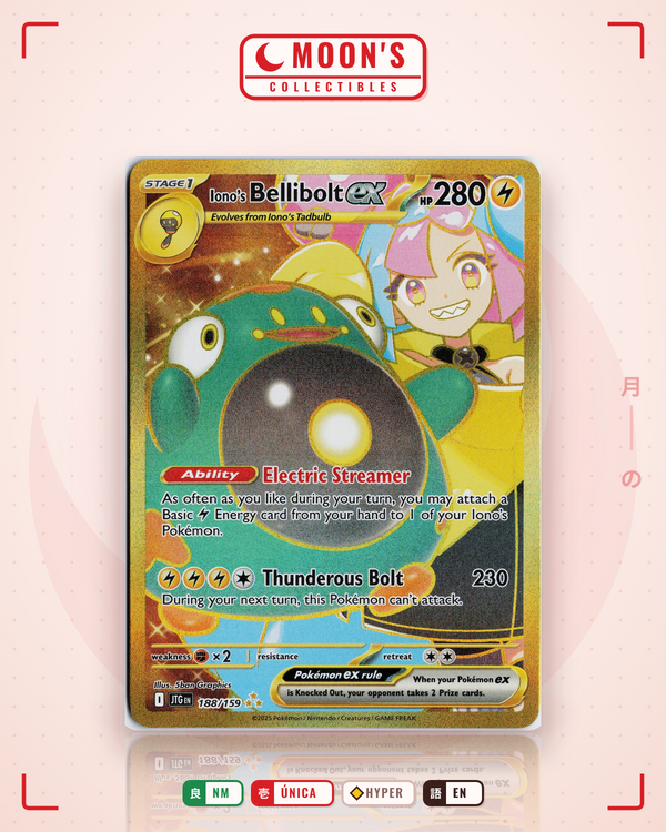 Carta Pokémon Iono's Bellibolt ex · Journey Together #188/159 (NM) — pieza única en Moon's Collectibles México