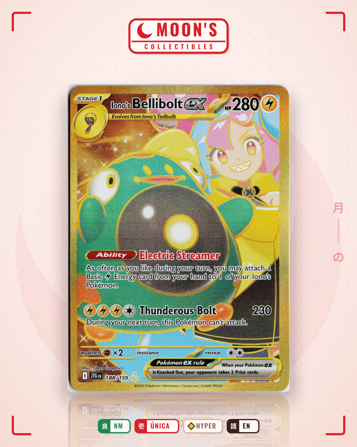 Carta Pokémon Iono's Bellibolt ex · Journey Together #188/159 (NM) — pieza única en Moon's Collectibles México
