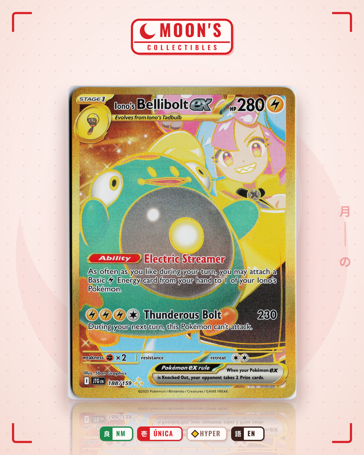 Carta Pokémon Iono's Bellibolt ex · Journey Together #188/159 (NM) — pieza única en Moon's Collectibles México