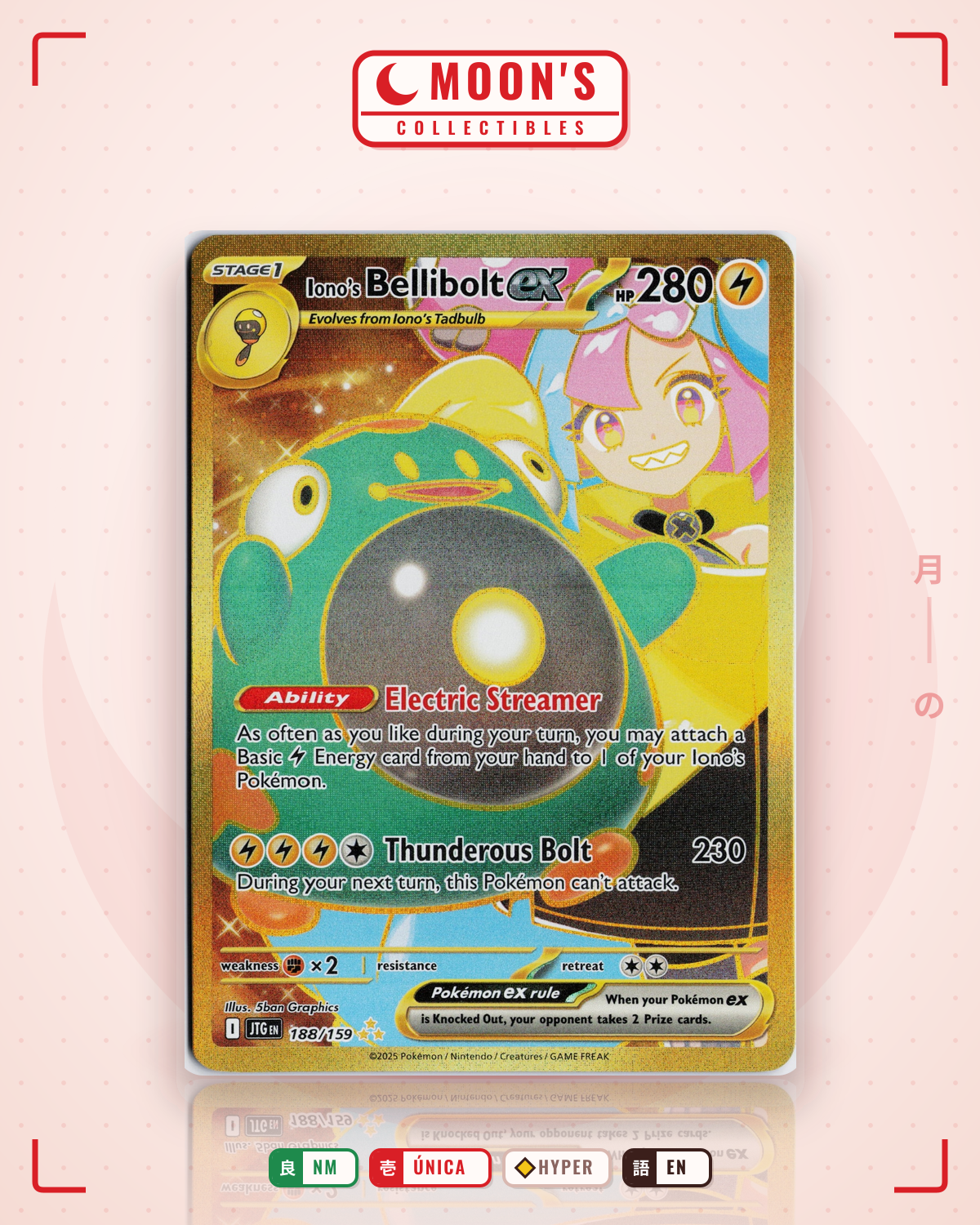 Carta Pokémon Iono's Bellibolt ex · Journey Together #188/159 (NM) — pieza única en Moon's Collectibles México
