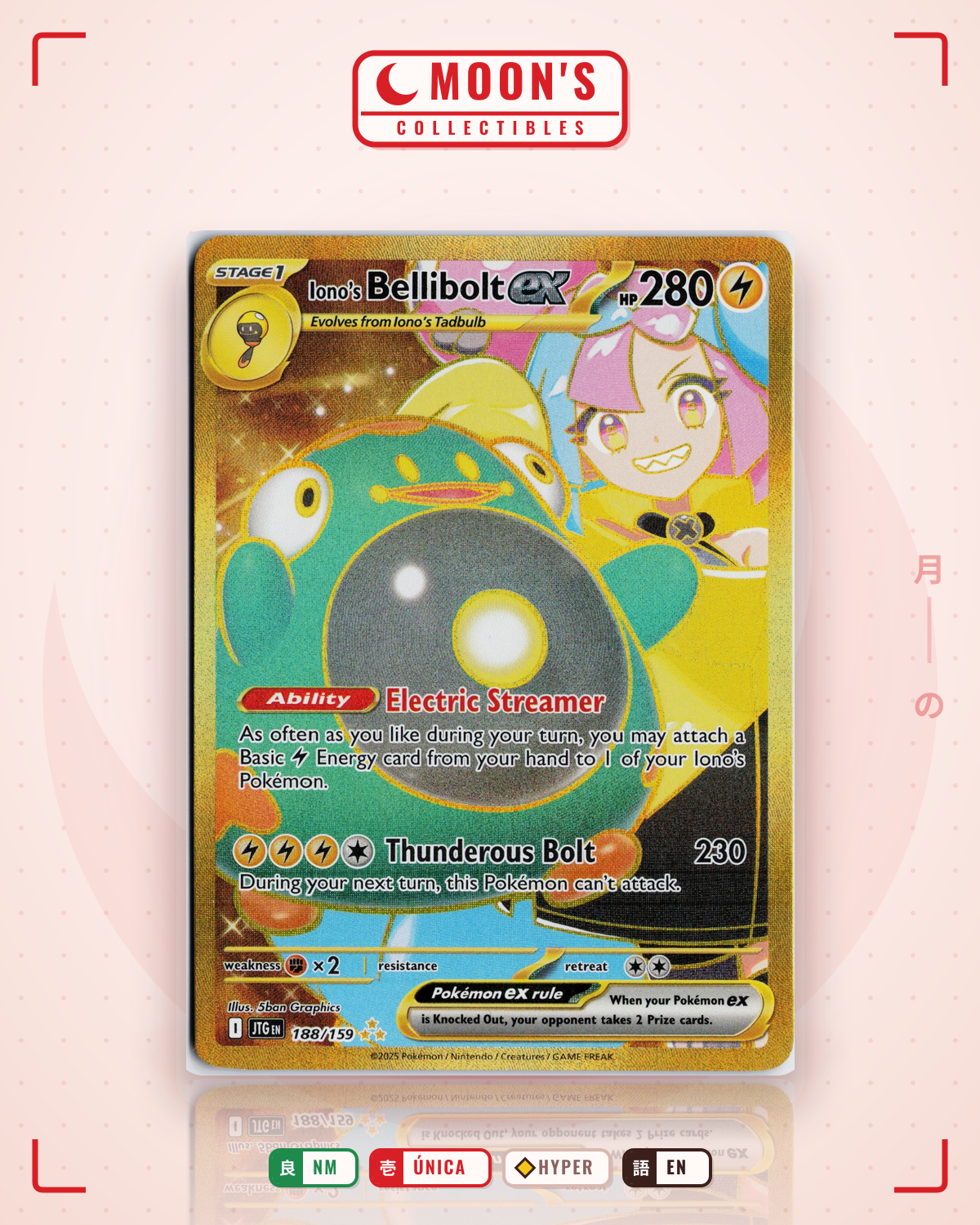 Carta Pokémon Iono's Bellibolt ex · Journey Together #188/159 (NM) — pieza única en Moon's Collectibles México