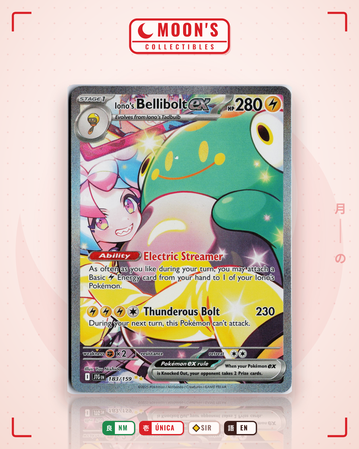 Carta Pokémon Iono's Bellibolt ex · Journey Together #183/159 (NM) — pieza única en Moon's Collectibles México