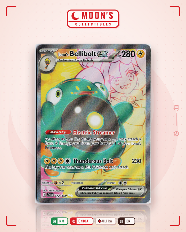Carta Pokémon Iono's Bellibolt ex · Journey Together #172/159 (NM) — pieza única en Moon's Collectibles México