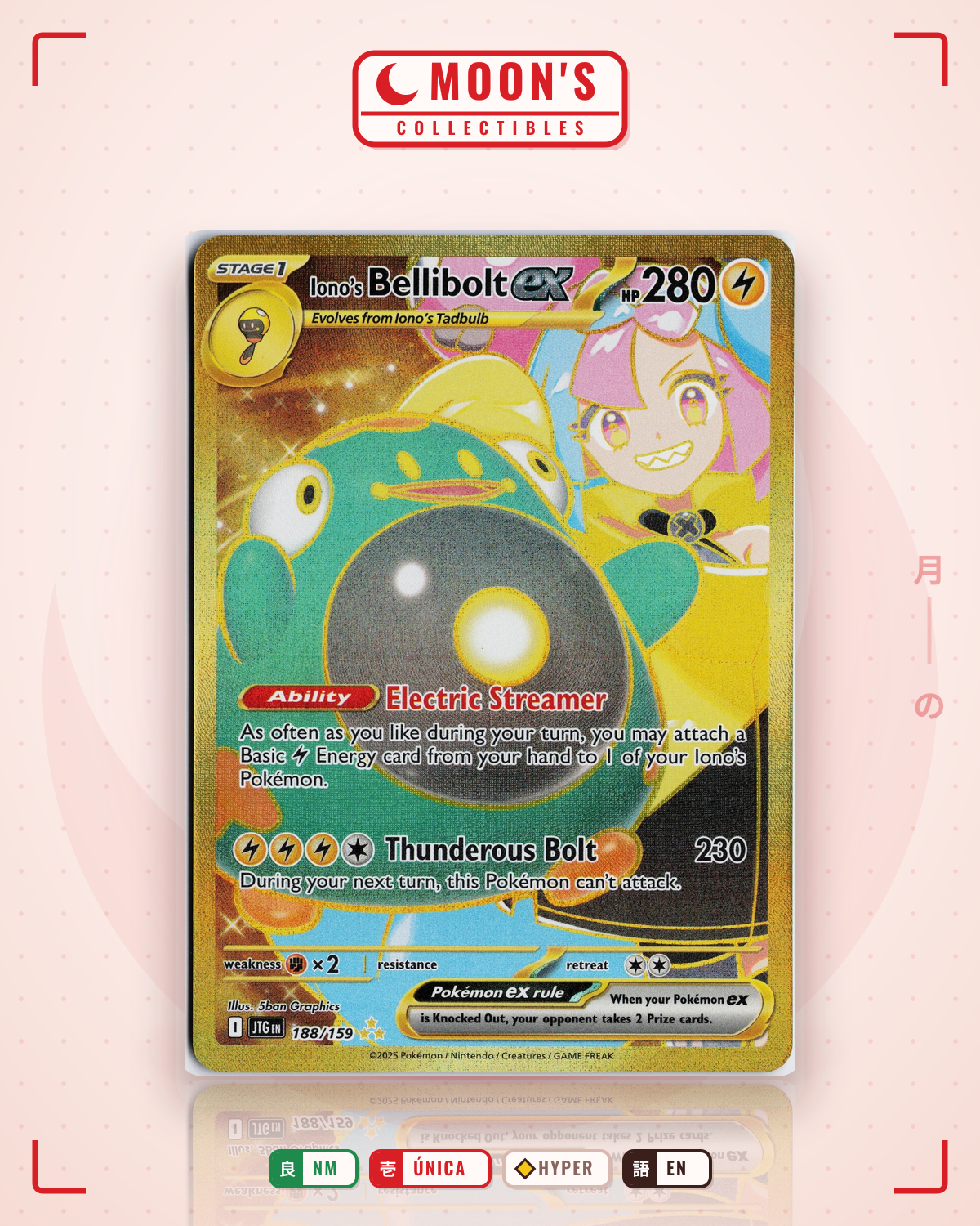Carta Pokémon Iono's Bellibolt ex · Journey Together #188/159 (NM) — pieza única en Moon's Collectibles México