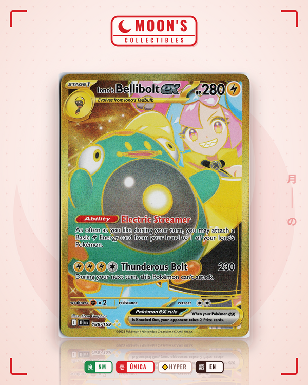 Carta Pokémon Iono's Bellibolt ex · Journey Together #188/159 (NM) — pieza única en Moon's Collectibles México