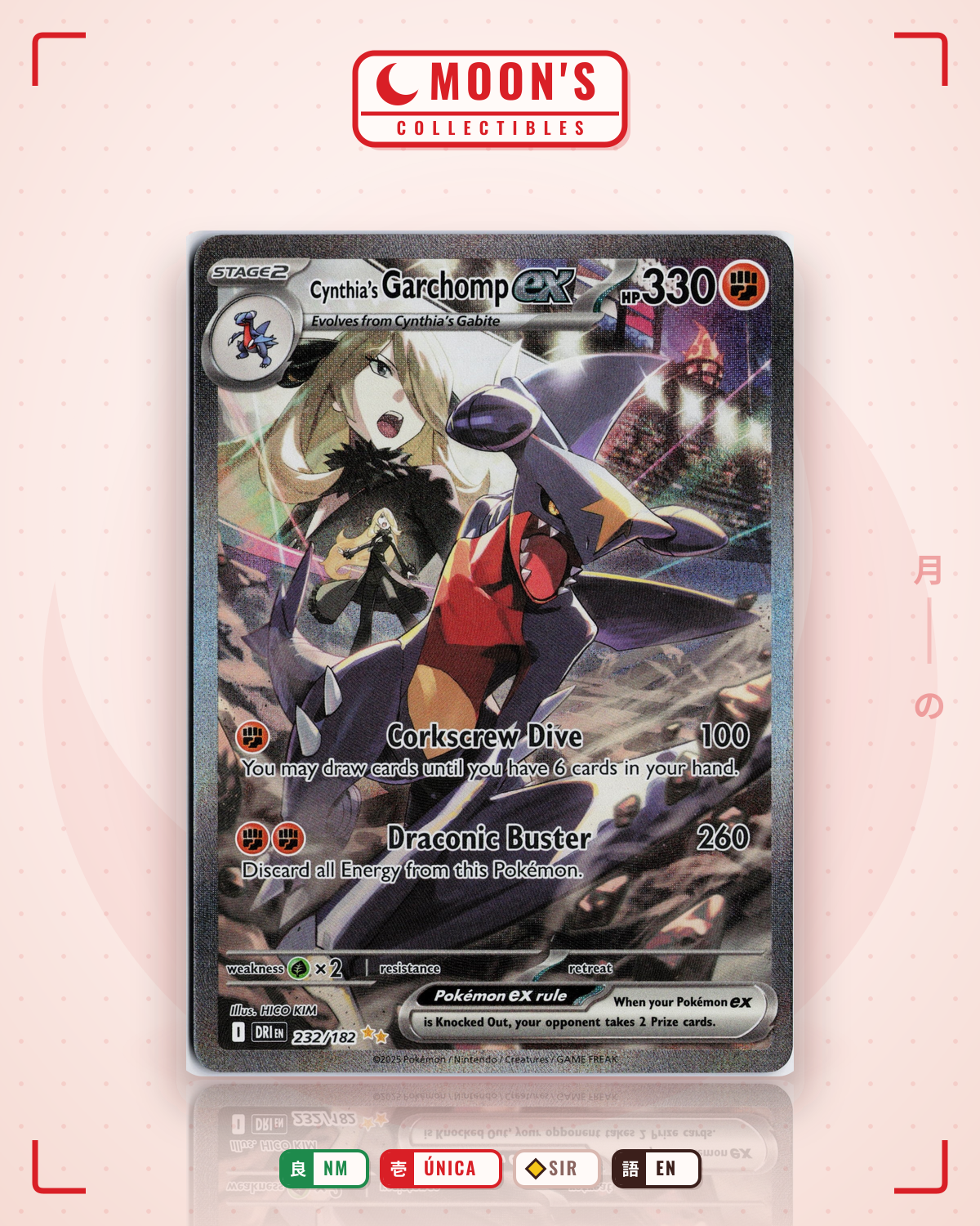 Carta Pokémon Cynthia's Garchomp ex · Destined Rivals #232/182 (NM) — pieza única en Moon's Collectibles México