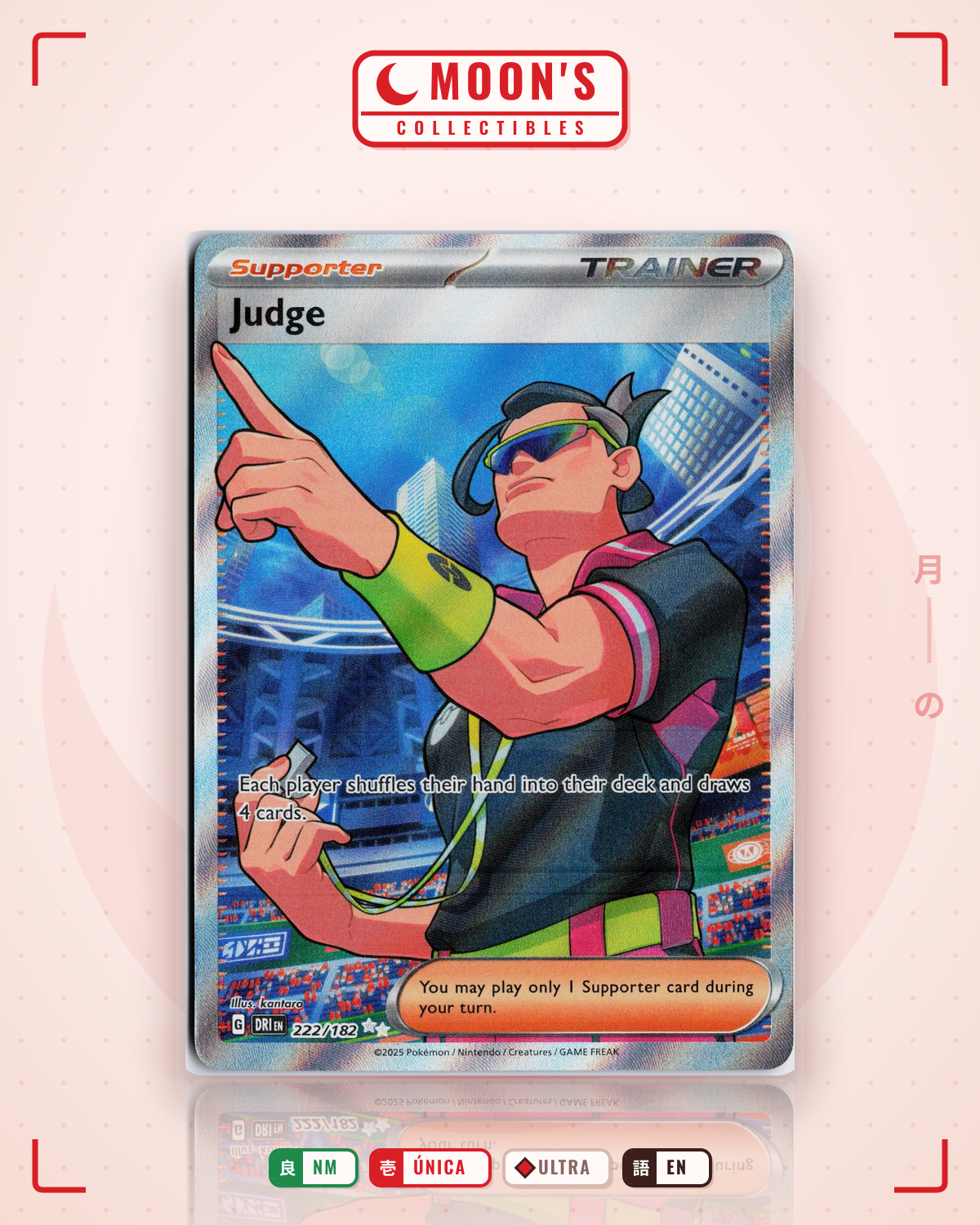 Carta Pokémon Judge · Destined Rivals #222/182 (NM) — pieza única en Moon's Collectibles México