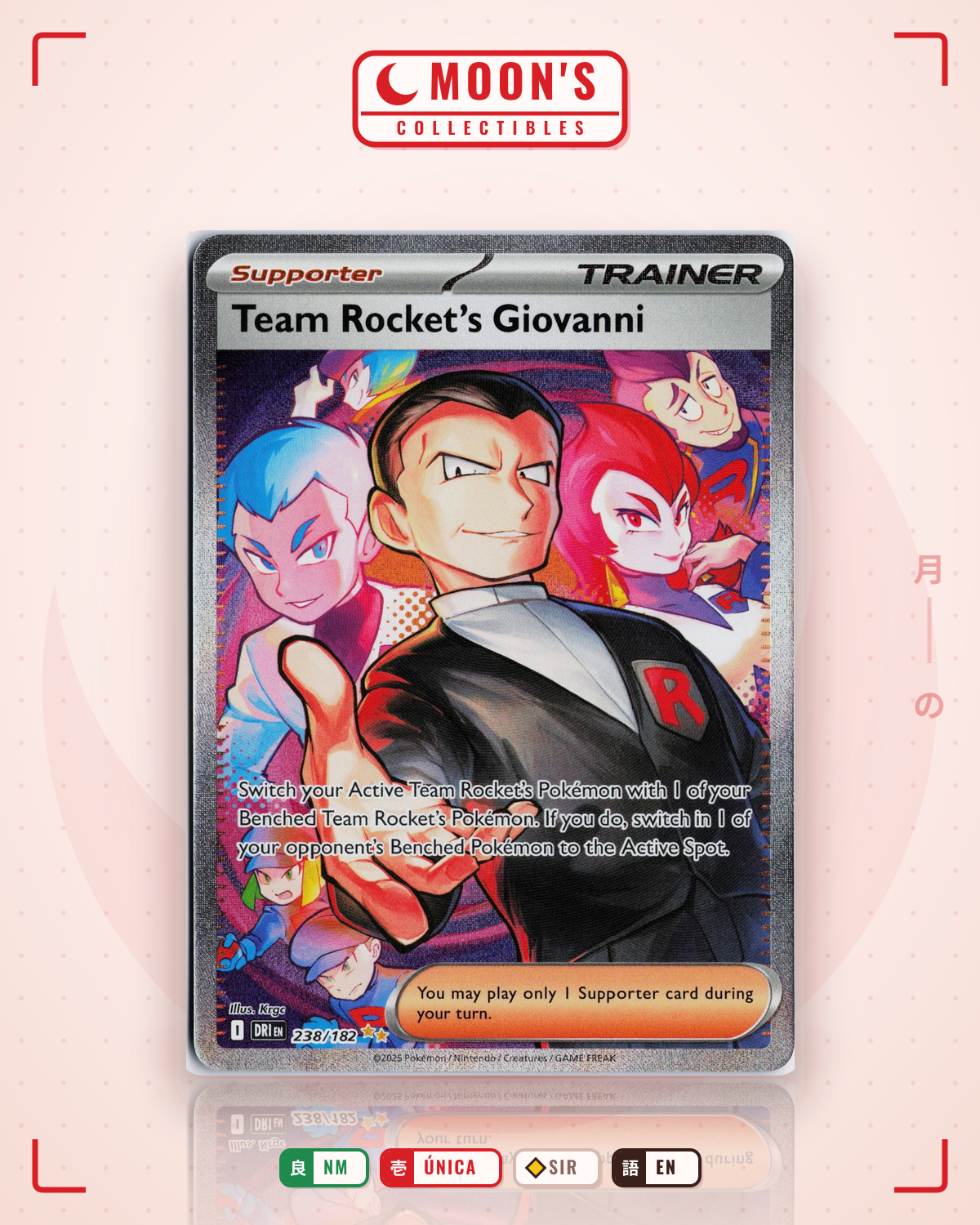 Carta Pokémon Team Rocket's Giovanni · Destined Rivals #238/182 (NM) — pieza única en Moon's Collectibles México