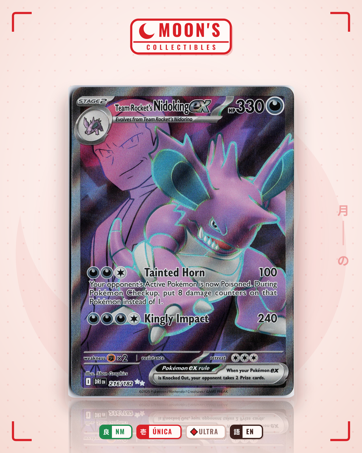 Carta Pokémon Team Rocket's Nidoking ex · Destined Rivals #216/182 (NM) — pieza única en Moon's Collectibles México