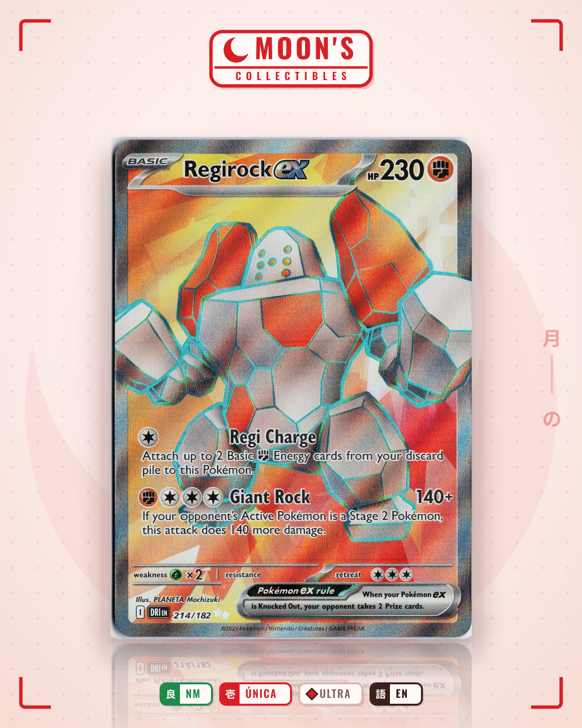Carta Pokémon Regirock ex · Destined Rivals #214/182 (NM) — pieza única en Moon's Collectibles México
