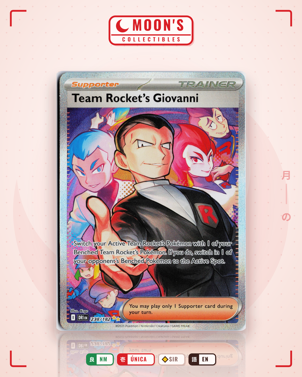 Carta Pokémon Team Rocket's Giovanni · Destined Rivals #238/182 (NM) — pieza única en Moon's Collectibles México