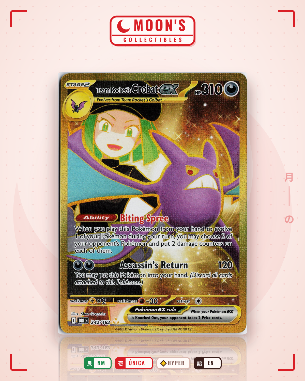 Carta Pokémon Team Rocket's Crobat ex · Destined Rivals #242/182 (NM) — pieza única en Moon's Collectibles México