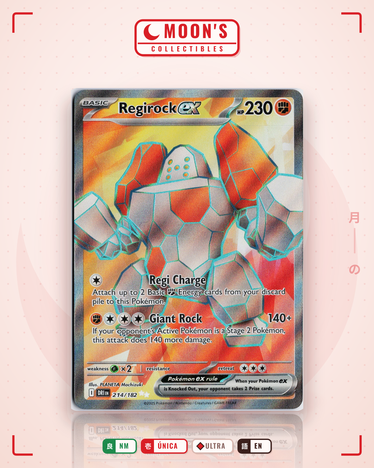 Carta Pokémon Regirock ex · Destined Rivals #214/182 (NM) — pieza única en Moon's Collectibles México