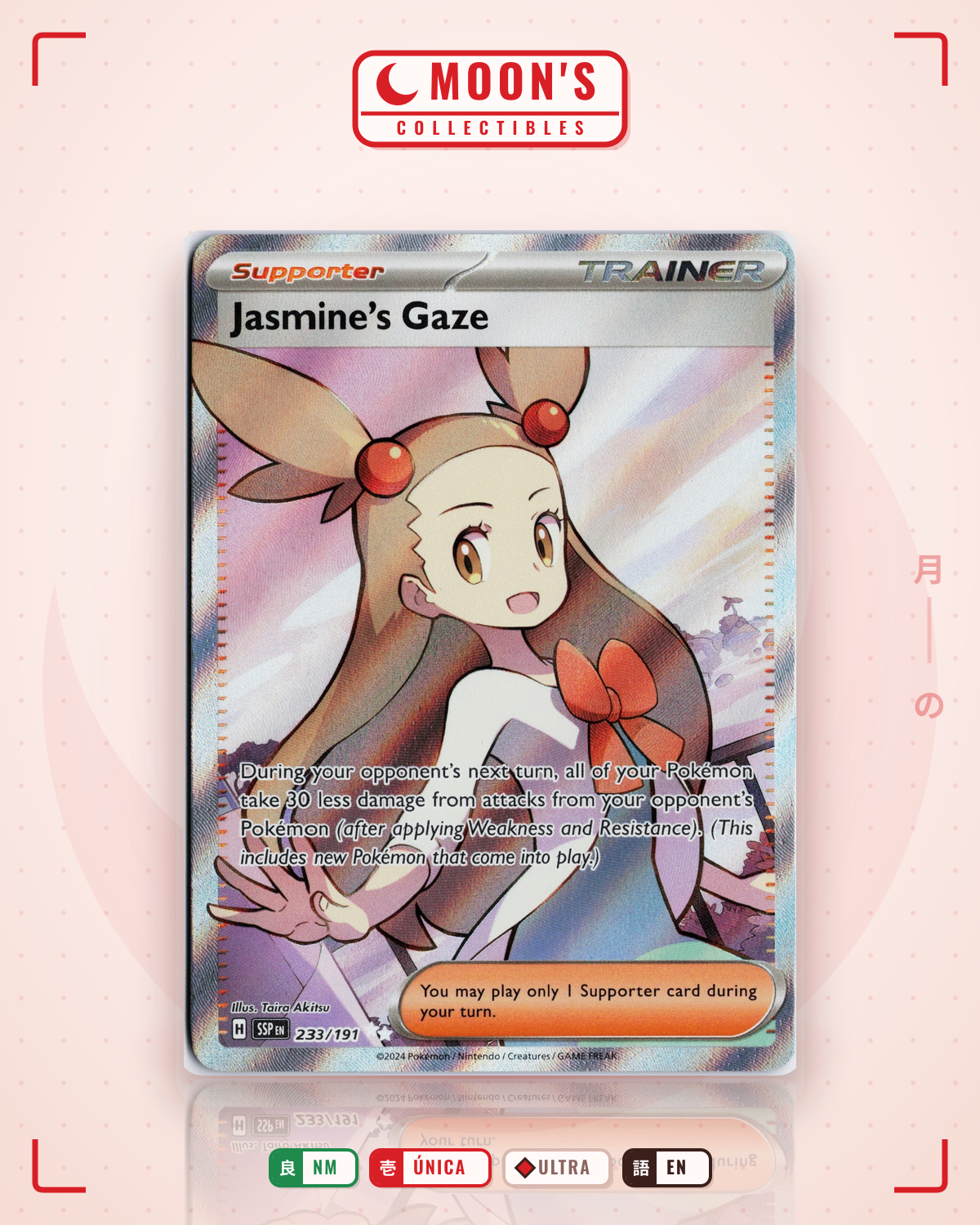Carta Pokémon Jasmine's Gaze · Surging Sparks #233/191 (NM) — pieza única en Moon's Collectibles México