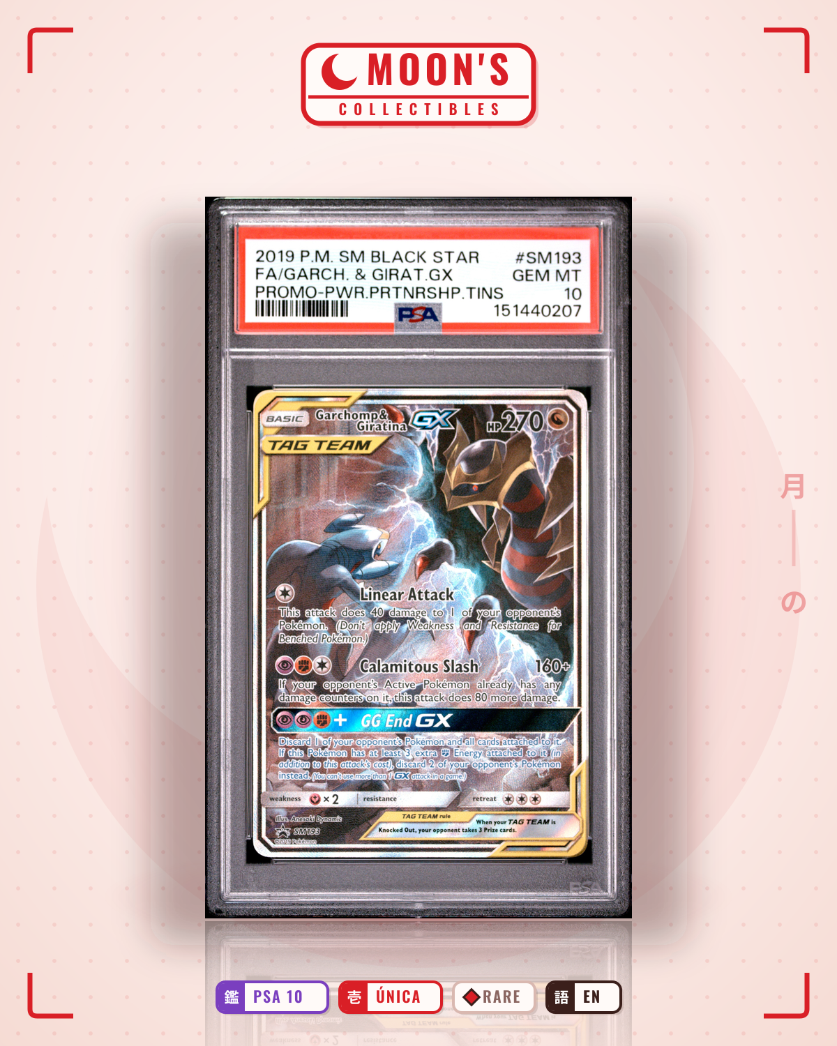 Carta Pokémon Garchomp & Giratina-GX · SM Black Star Promos #SM193 (PSA 10) — pieza única en Moon's Collectibles México