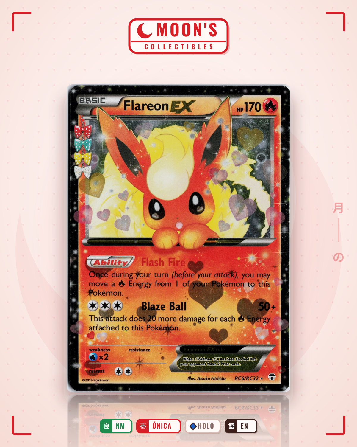Carta Pokémon Flareon-EX · Generations #RC6/RC32 (NM) — pieza única en Moon's Collectibles México