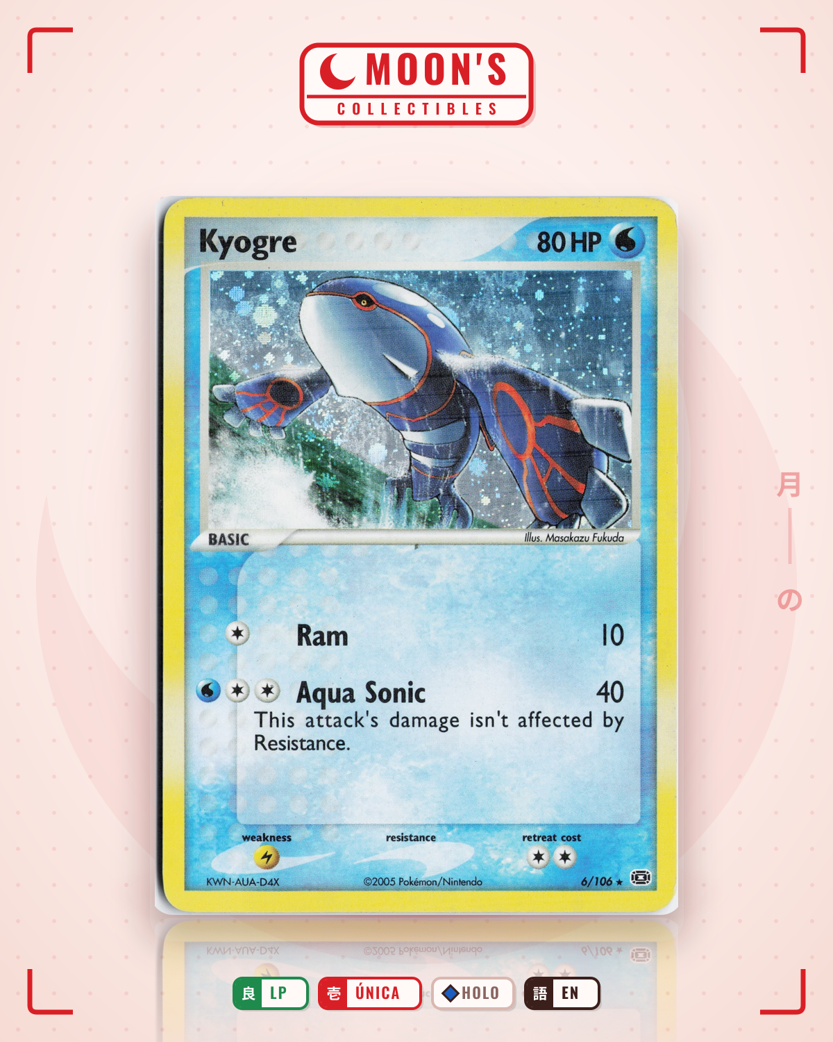 Carta Pokémon Kyogre · Emerald #6/106 (LP) — pieza única en Moon's Collectibles México