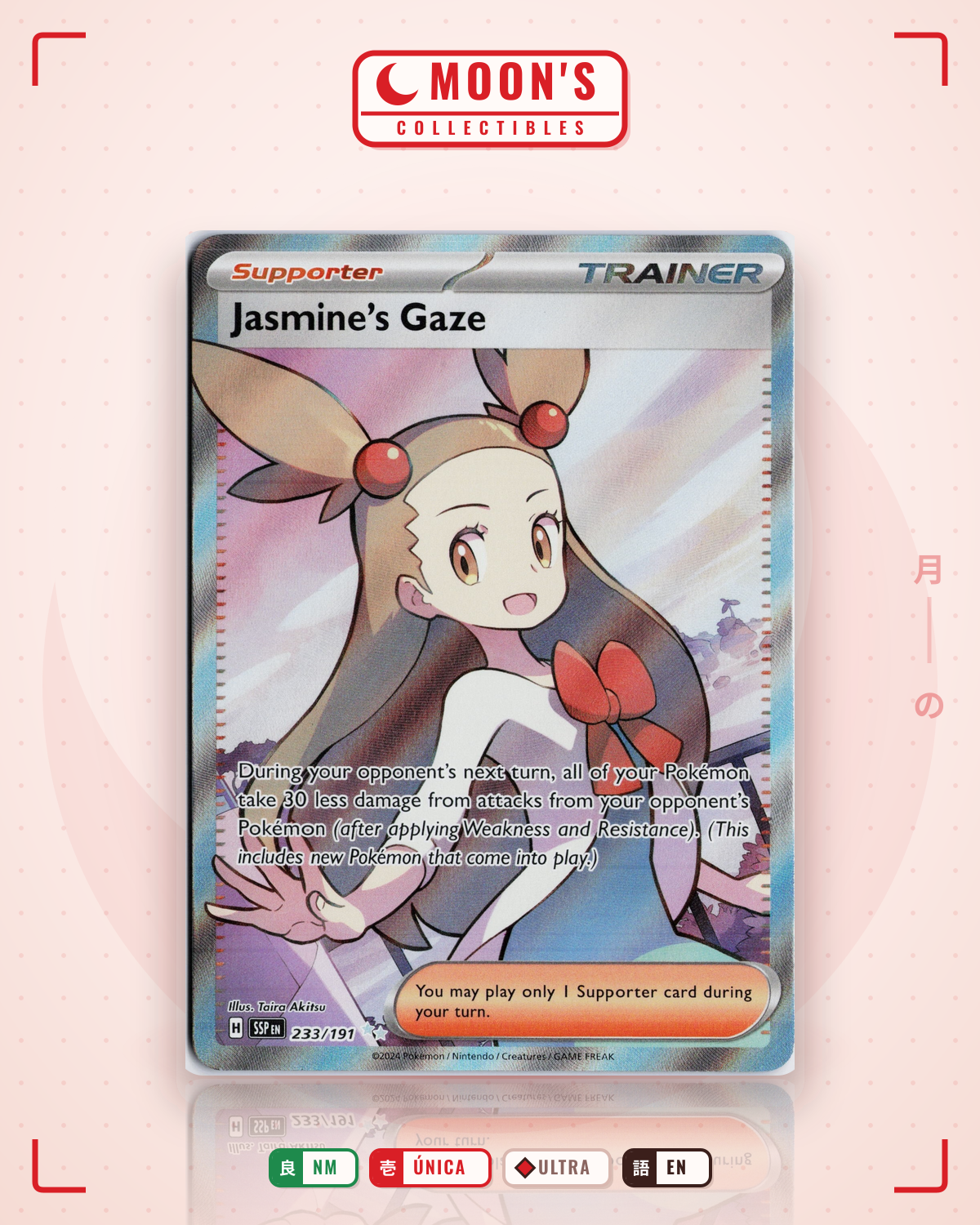 Carta Pokémon Jasmine's Gaze · Surging Sparks #233/191 (NM) — pieza única en Moon's Collectibles México
