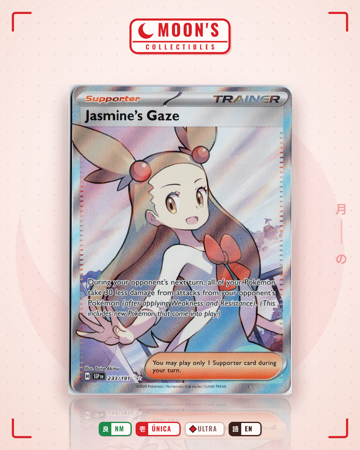 Carta Pokémon Jasmine's Gaze · Surging Sparks #233/191 (NM) — pieza única en Moon's Collectibles México