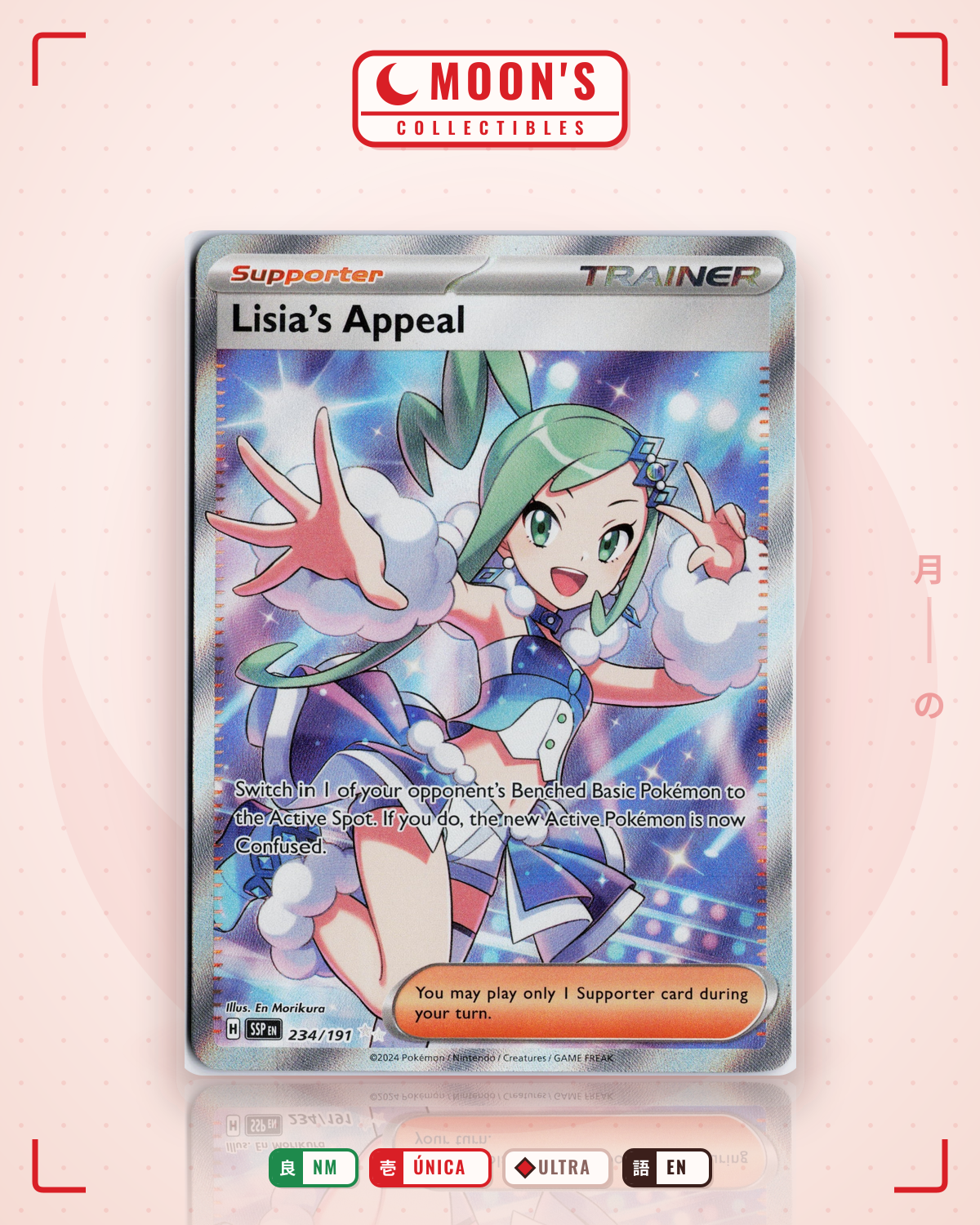 Carta Pokémon Lisia's Appeal · Surging Sparks #234/191 (NM) — pieza única en Moon's Collectibles México