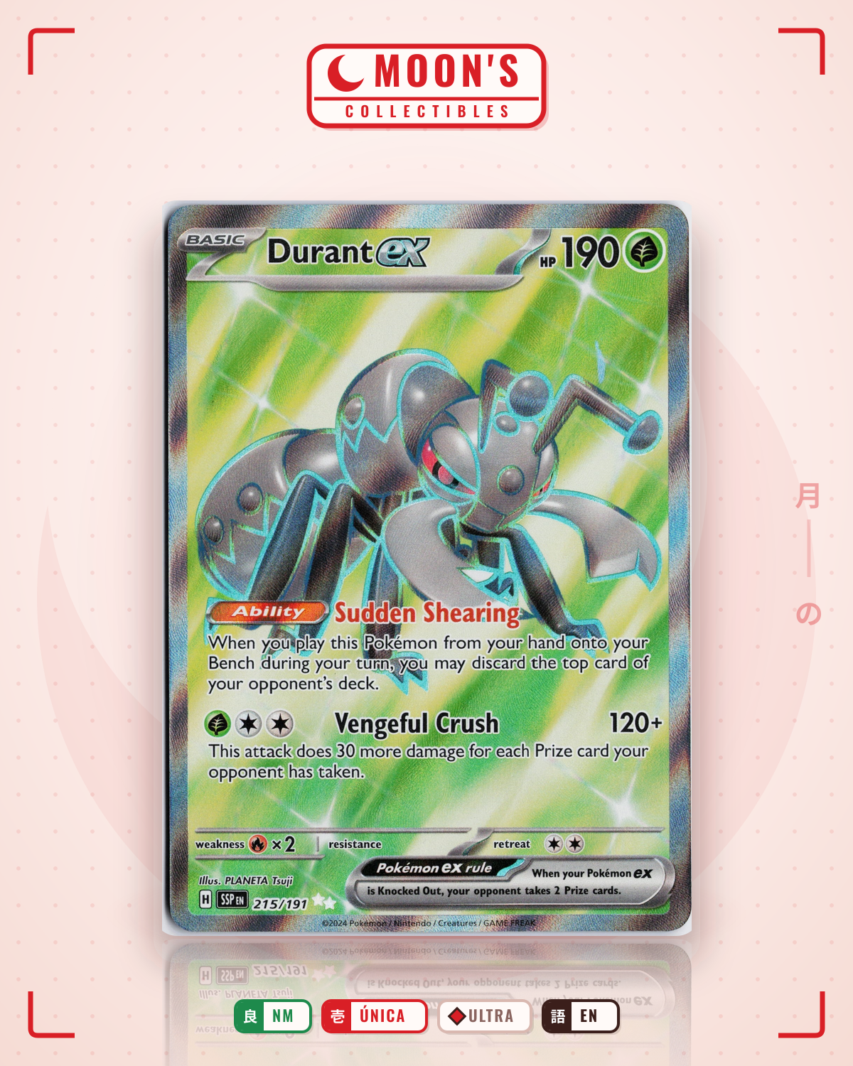Carta Pokémon Durant ex · Surging Sparks #215/191 (NM) — pieza única en Moon's Collectibles México