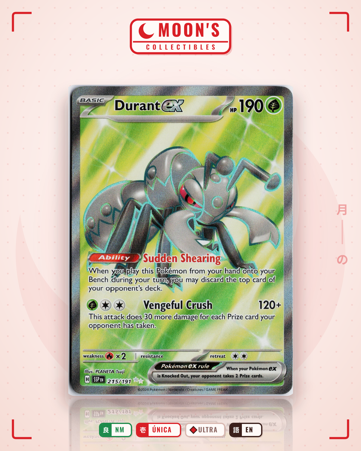 Carta Pokémon Durant ex · Surging Sparks #215/191 (NM) — pieza única en Moon's Collectibles México