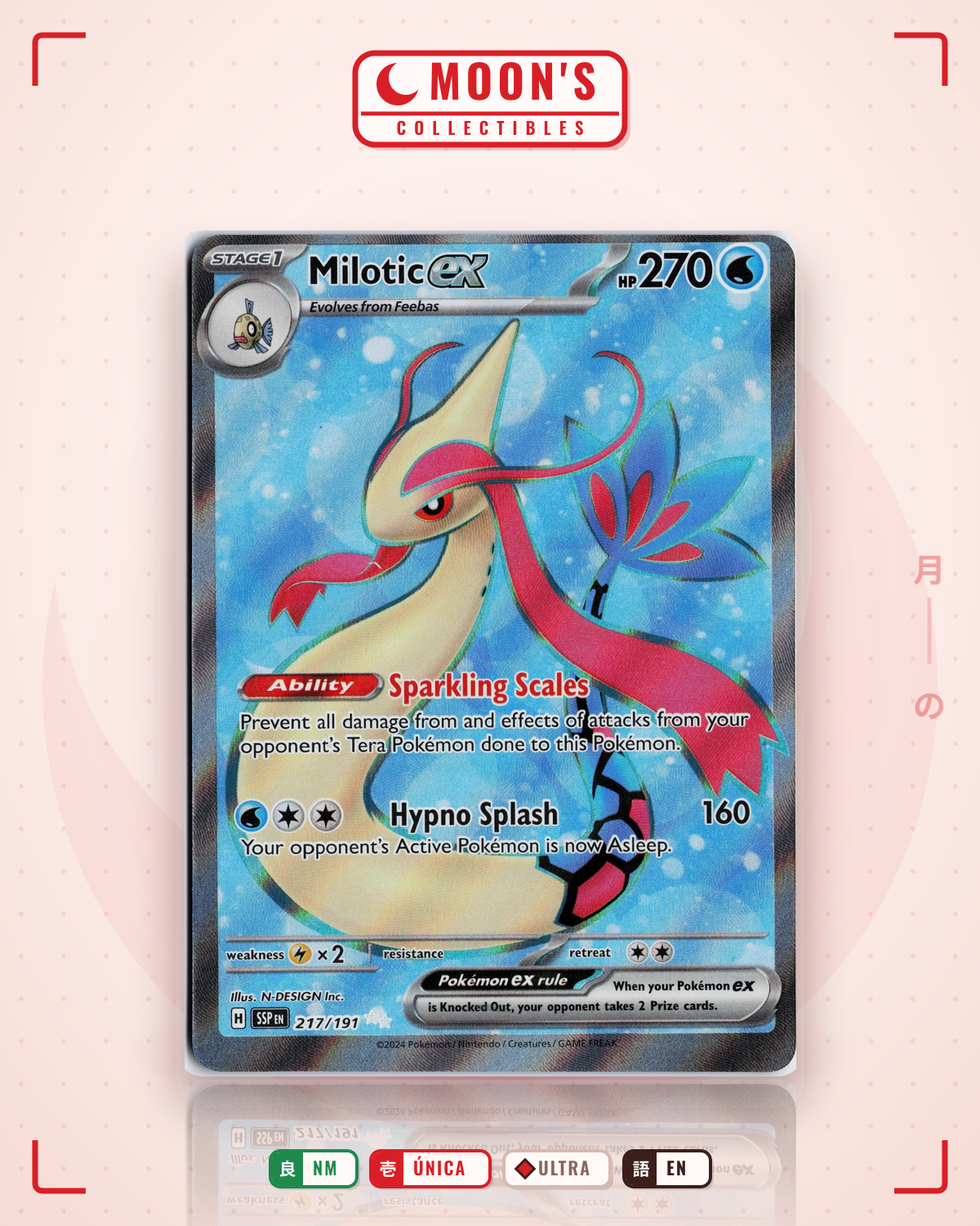 Carta Pokémon Milotic ex · Surging Sparks #217/191 (NM) — pieza única en Moon's Collectibles México