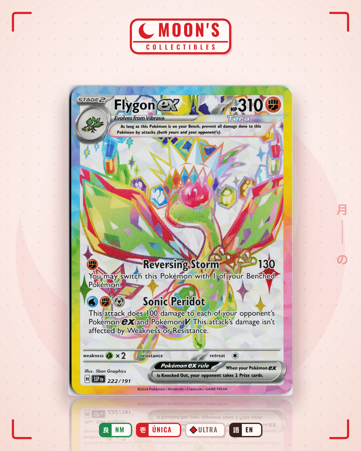 Carta Pokémon Flygon ex · Surging Sparks #222/191 (NM) — pieza única en Moon's Collectibles México