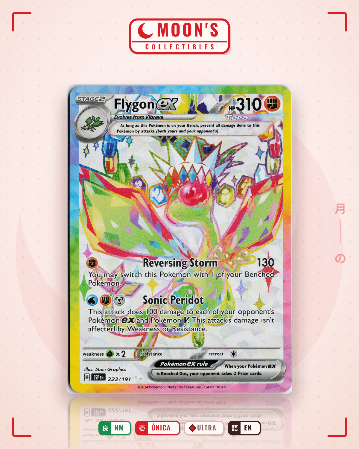 Carta Pokémon Flygon ex · Surging Sparks #222/191 (NM) — pieza única en Moon's Collectibles México