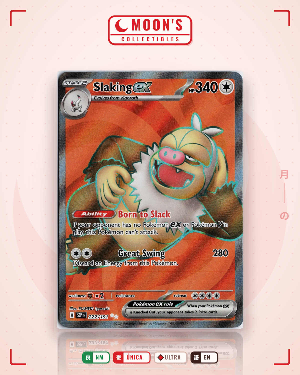 Carta Pokémon Slaking ex · Surging Sparks #227/191 (NM) — pieza única en Moon's Collectibles México